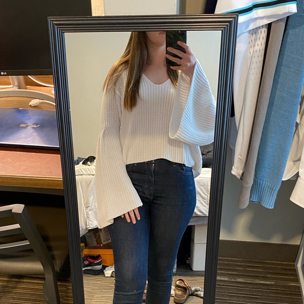 Free People white Sweater with bell sleeves